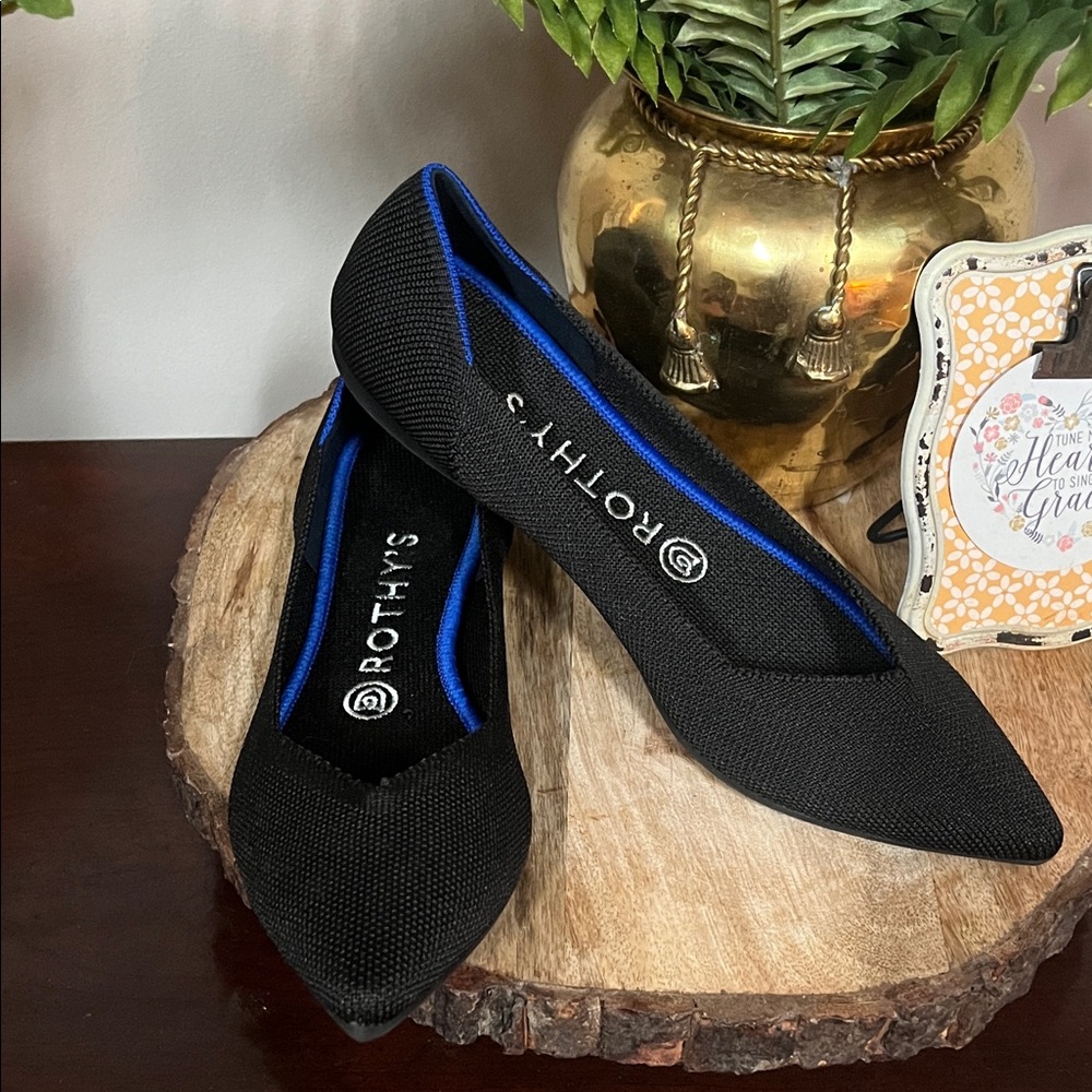 Rothy's Black Flats with Blue Accents
